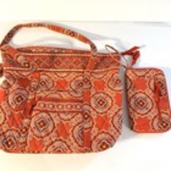 Vera Bradley Villager Tote & Wristlet Set Symphony in Hue Orange Floral Cotton - Picture 3 of 15
